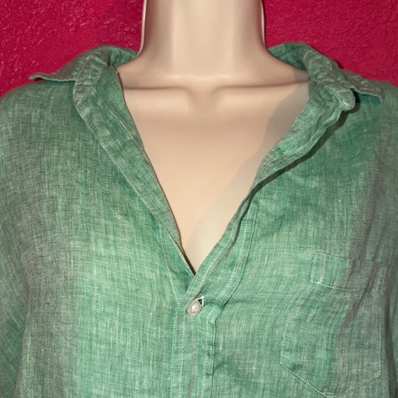 Frank & Eileen green Beachy, coastal Linen Shirt button down shirt. Sz M. - Picture 8 of 17